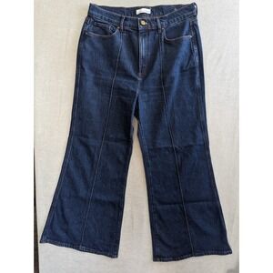 Wide Leg Flare Jeans Womens Petite 12 31x28 Dark Wash High Rise Front Seam LOFT